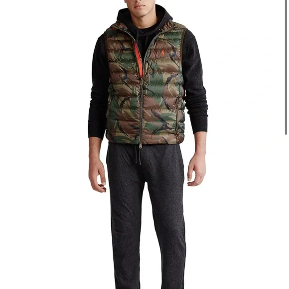 POLO RALPH LAUREN MEN'S CAMO PACKABLE DOWN PUFFER VEST L GREEN
